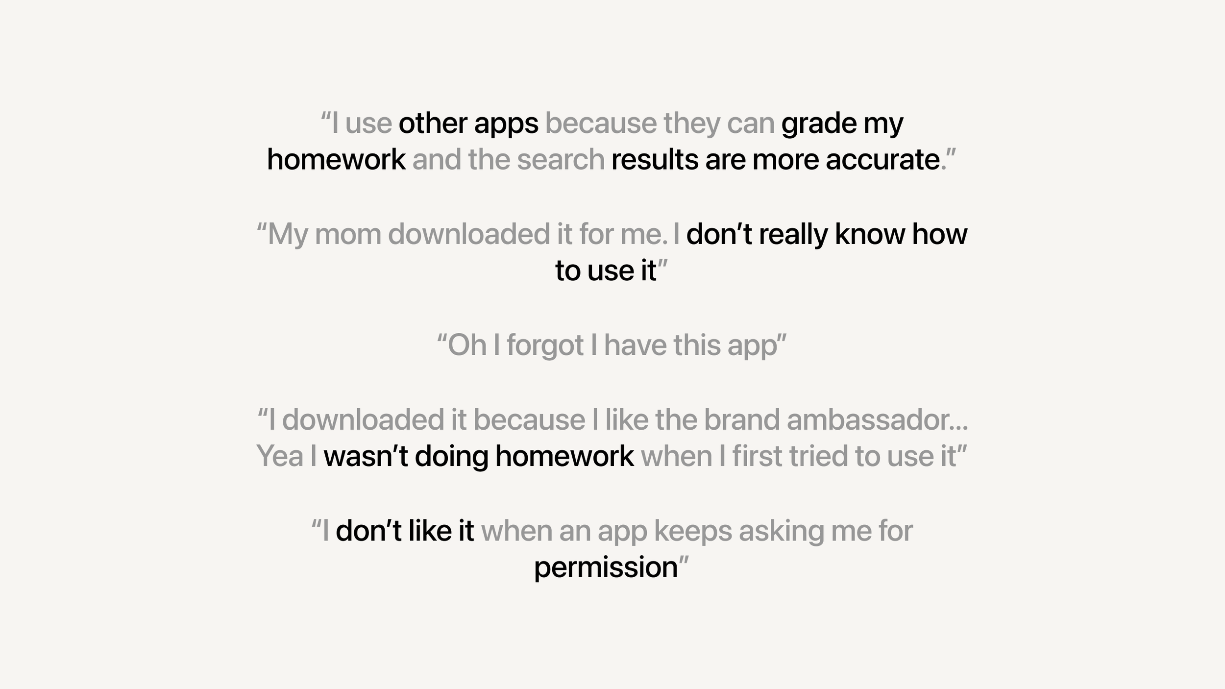 Quotes from churned user interviews