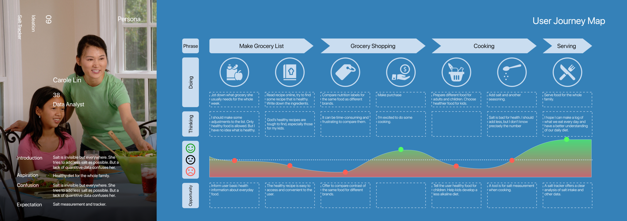 Persona and user journey map — tracking from awareness through behavior change